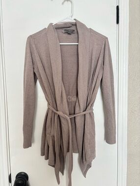 Barefoot Dreams Women’s Taupe Open-Front Belted Cardigan Sweater